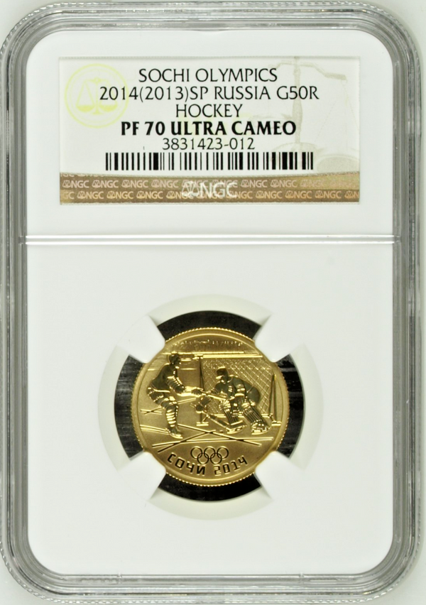 2014 Russia Gold 50 Roubles Sochi Olympics Hockey NGC PF70 Rare