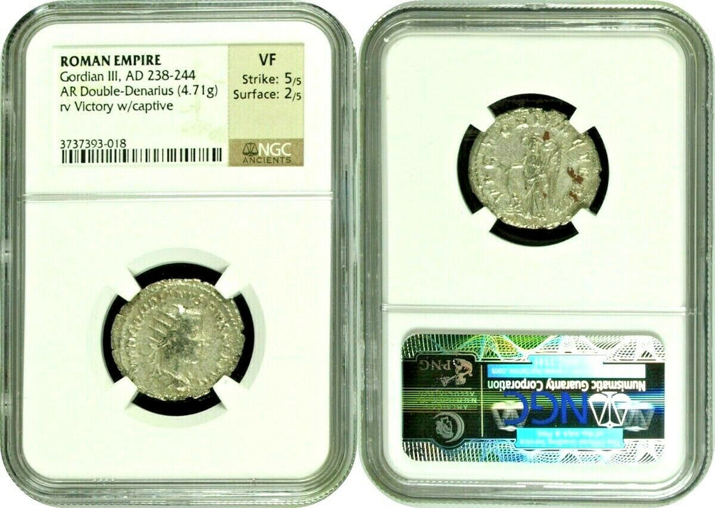 Roman Empire Gordian III AD238-244 Silver Double Denarius Victory captive NGC VF