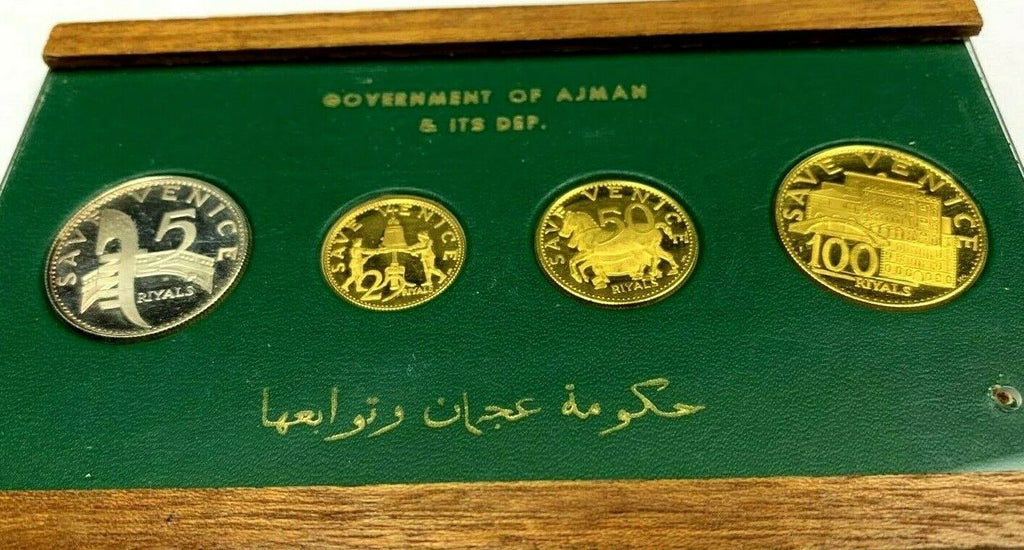 Ajman 1971 Gold Silver Set 100 50 25 5 Riyals UAE Rashid Save Venice Very Rare