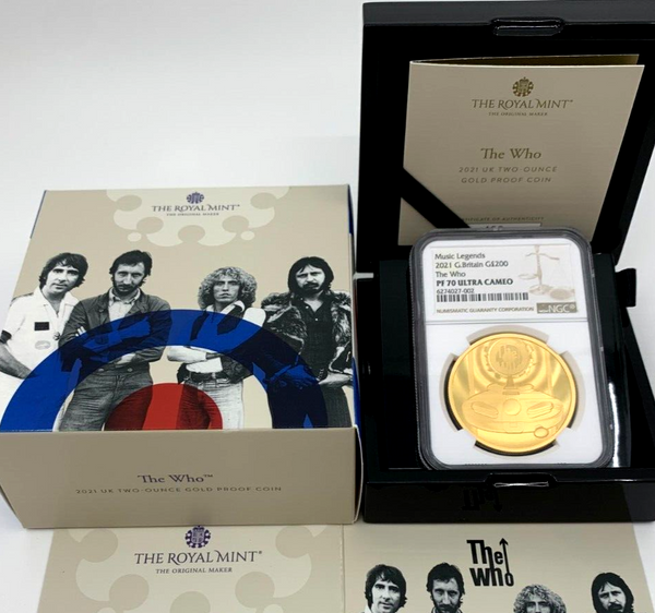 2021 Great Britain 2oz Gold £200 The Who Music Legends NGC PF70 Mintage 150