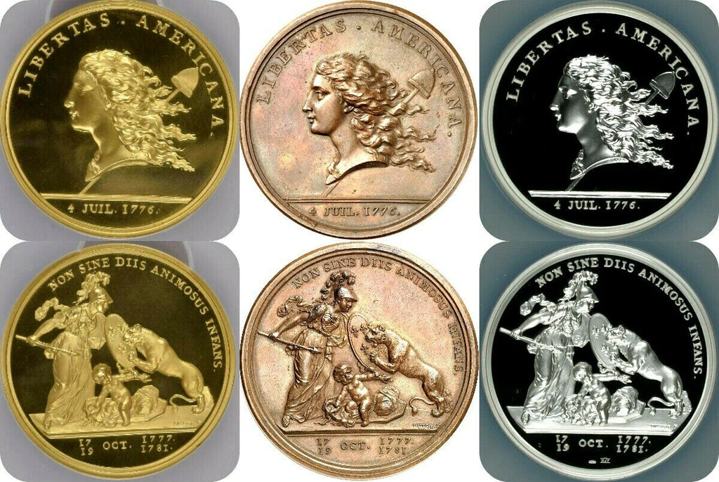 France 1781 Libertas Americana Medals Set NGC PF70 PF69 MS64 Gold Silver Bronze