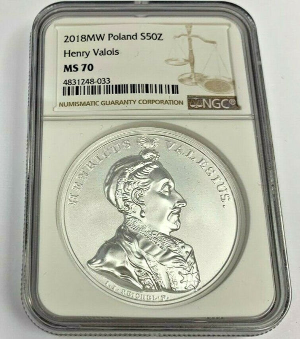 2018 Poland Silver 50 Zloty Henry Valois Henryk Walezy NGC MS70 Mintage-5,500