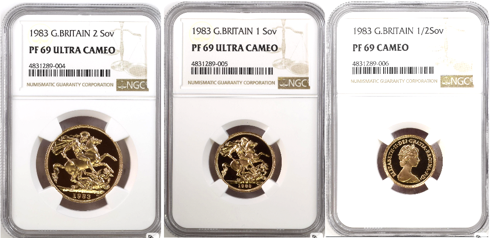1983 United Kingdom 3 Gold Coins Set Elizabeth  Sovereign St George NGC PF69