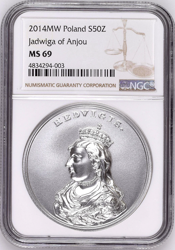 2014 Poland Silver 50 Zloty Jadwiga of Anjou Andegawenska NGC MS69 COA Hedvigis