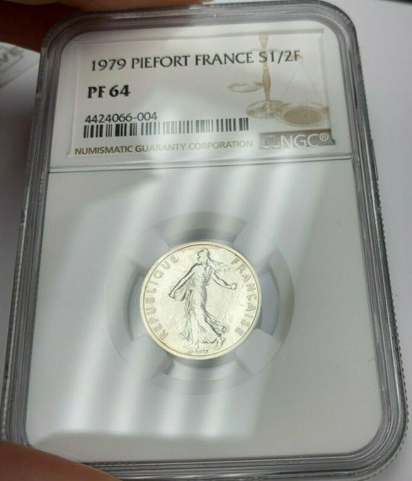 1979 France Proof Silver Coin 1/2 Franc Piedfort NGC PF64 Mintage-600