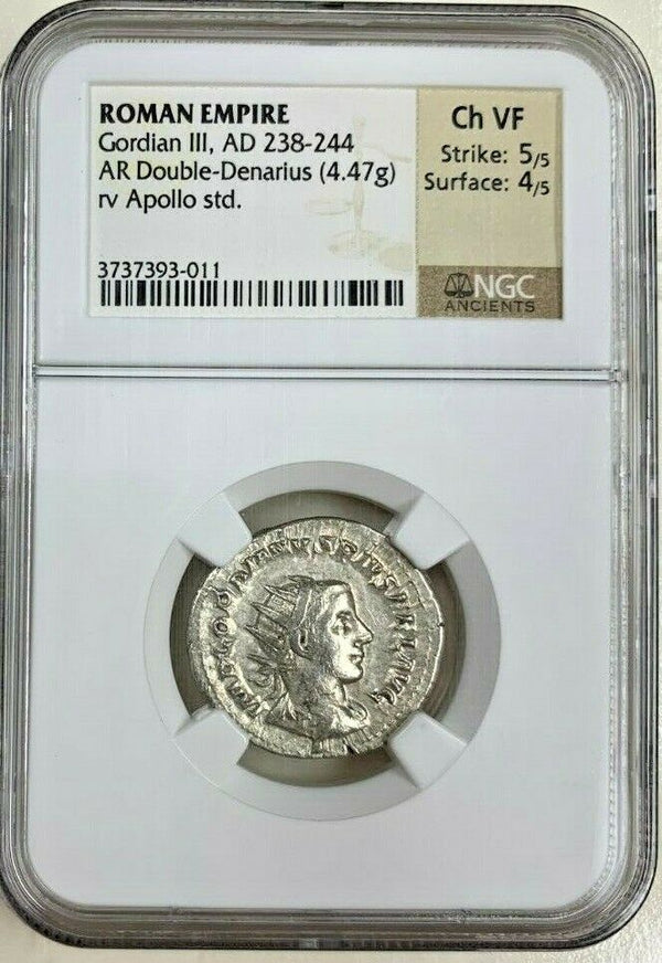 Roman Empire Gordian III AD238-244 Antoninianus Double Denarius Apollo NGC Ch VF