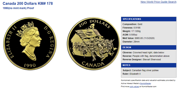 1990 Canada Gold Proof Coin $200 Silver Jubilee of the Canadian Flag NGC PF69