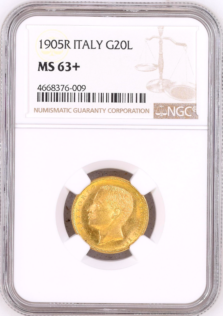 1905 Italy Gold Coin 20 Lire King Vittorio Emanuele III NGC MS63+ Rom