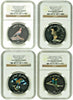 2009 Oman Set 4 Silver Colorized Coins 1 Rial Birds NGC PF69 Box COA Rare