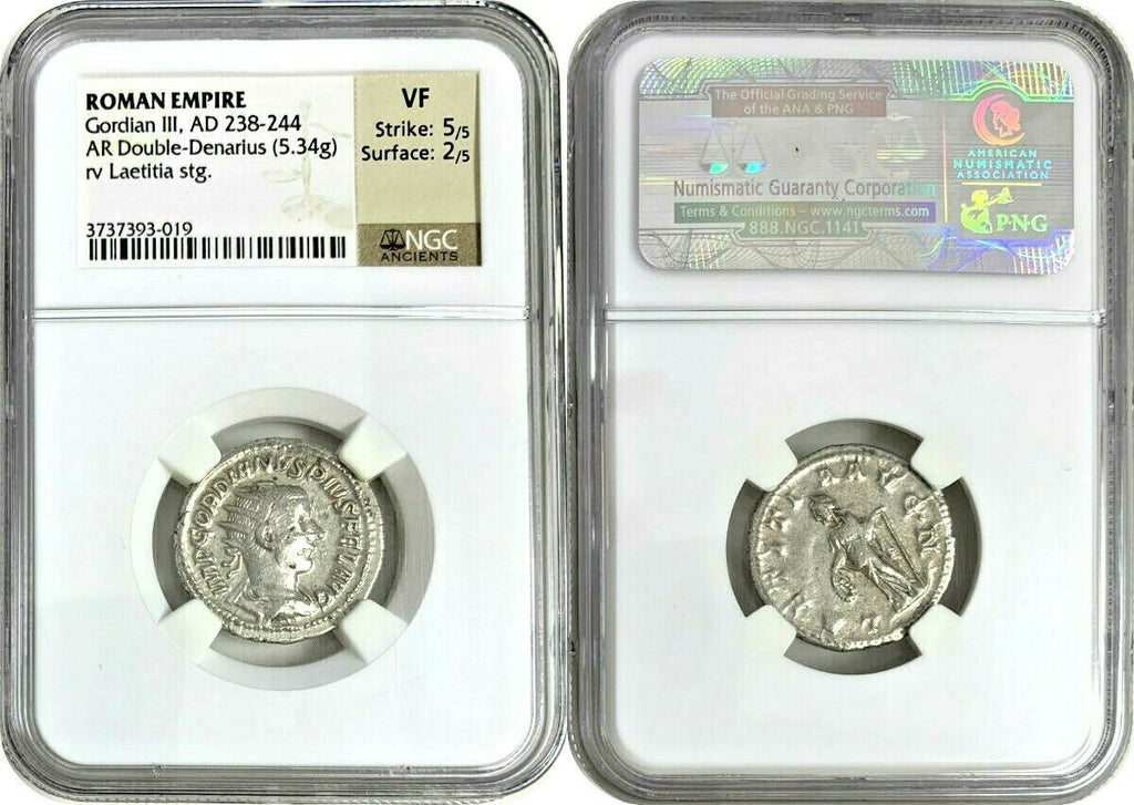 Roman Empire Gordian III AD238-244 Double Denarius Laetitia standing NGC VF