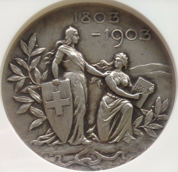 Rare Swiss 1903 Silver Shooting Medal Thurgau Helvetia R-1274a NGC MS63 Mint-400