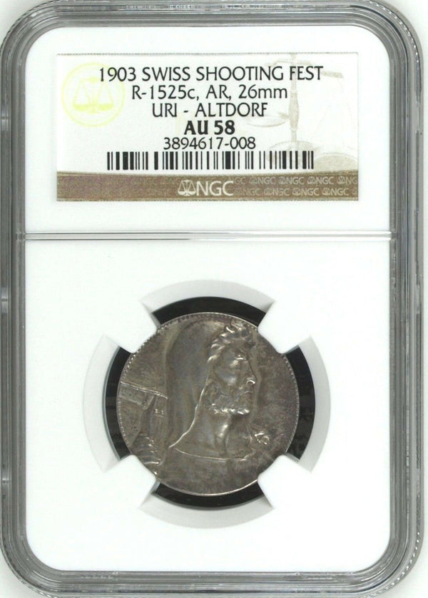 Swiss 1903 Silver Medal Shooting Fest Uri Altdorf R-1525c NGC AU58 - Rare