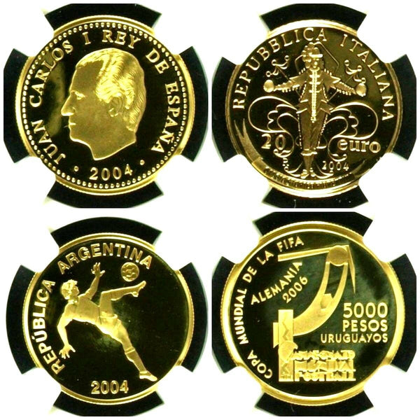 2004 Argentina Spain Italy Uruguay Set 4 Gold Coins Soccer Championship Germany