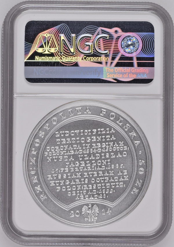 2014 Poland Silver 50 Zloty Jadwiga of Anjou Andegawenska NGC MS69 COA Hedvigis
