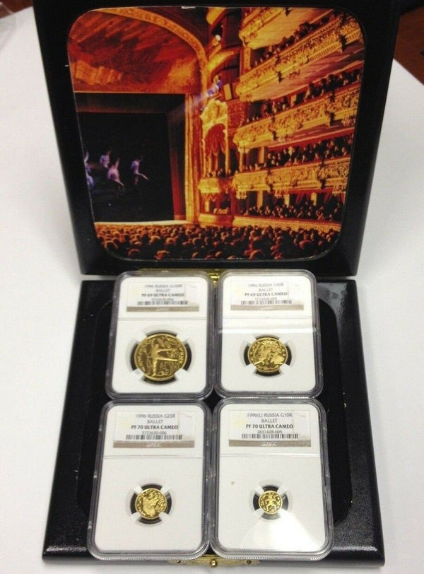 Russia 1996 Proof Set 4 Gold Coins BALLERINA Ballet Nutcracker NGC PF69-70 Rare