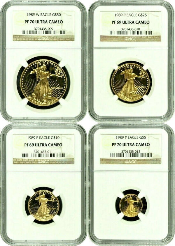 1989 Gold Set $50 25 10 5 American Eagle 4 Coins United States NGC PF69-70