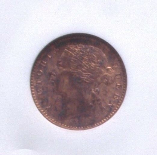 Straits Settlements Malaysia 1889 Bronze Coin ¼ Cent Queen Victoria NGC MS 63