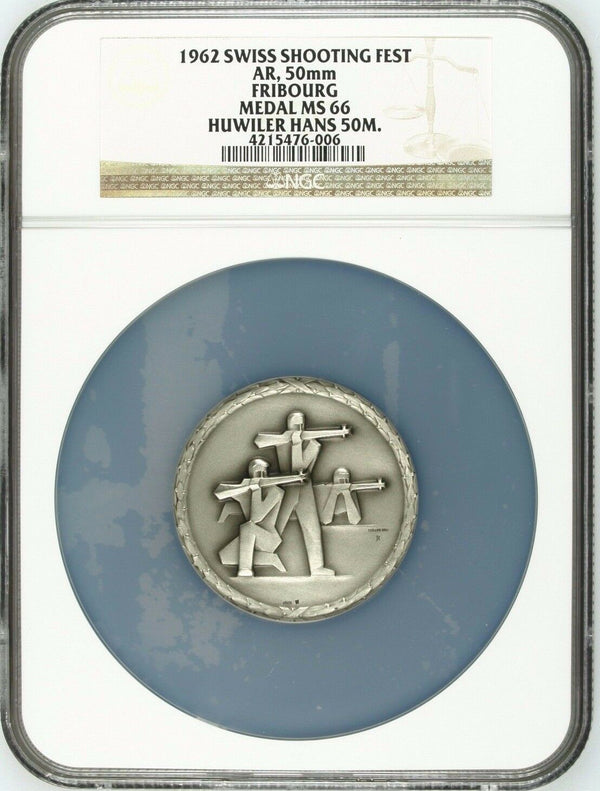 Swiss 1962 Silver Medal Shooting Festival Fribourg NGC MS66 Switzerland