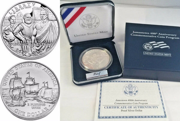 2007 P Proof Silver Coin $1 Jamestown 400th Anniversary United States Box COA
