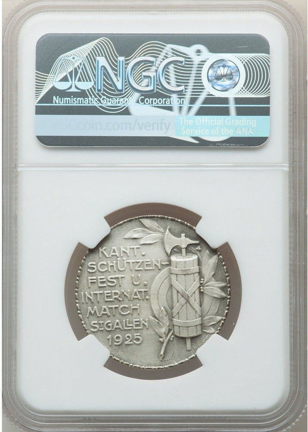 Swiss 1925 Silver Medal Shooting Fest St. Gallen R-1199a NGC MS64