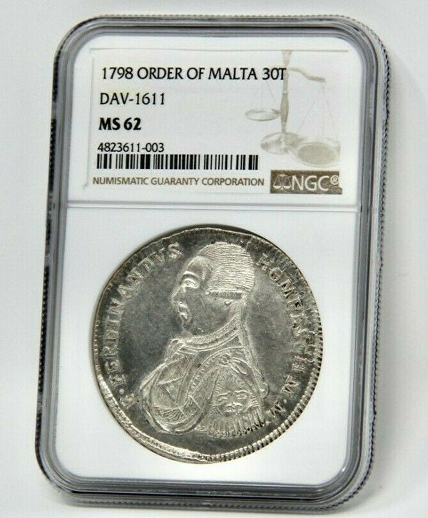 Order of Malta 1798 Silver 30 Tari Ferdinand von Hompesch NGC MS62