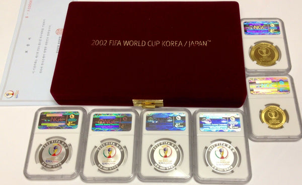South Korea 2002 Set 6 Gold Silver FIFA World Cup Soccer Footbal Box