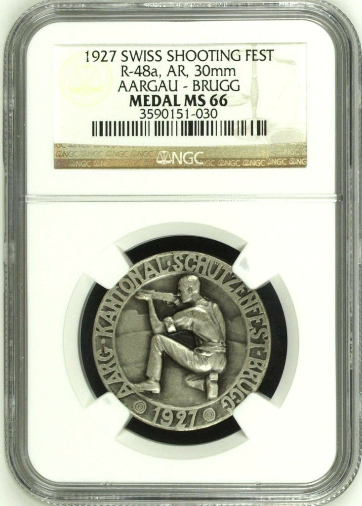 Swiss 1927 Silver Shooting Medal Brugg Aargau R-48a M-39 NGC MS66 Switzerland