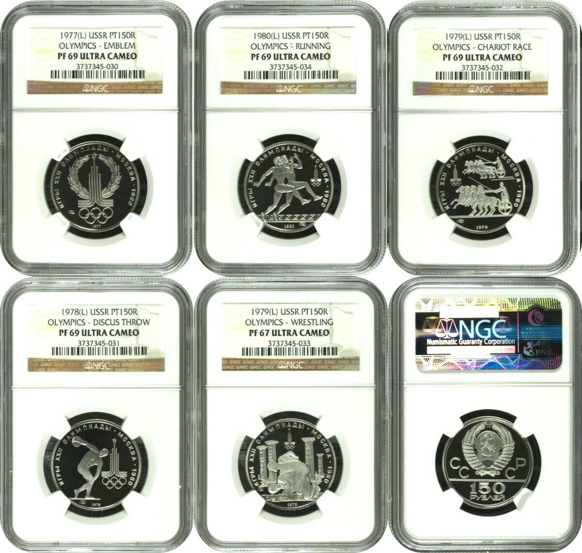 USSR 1977-1980 Platinum Set 5 coins 150 Roubles 1980 Olympics NGC