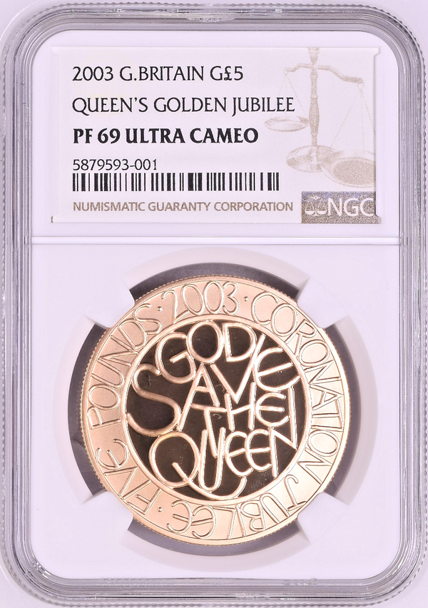 Great Britain 2003 Gold £5 Coronation Jubilee Elizabeth II NGC PF69 Mint.-1,896