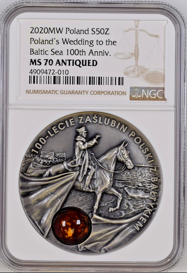 2020 Poland Silver 50 Złotych Wedding to the Baltic Sea NGC PF70 Mintage-5,000