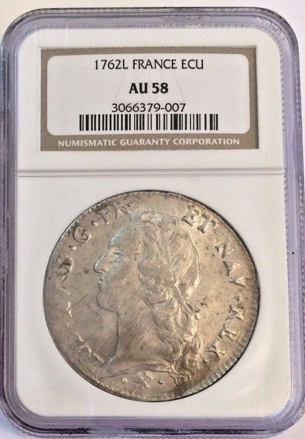 France 1762L Ecu Silver Coin Louis XV Paris NGC AU58