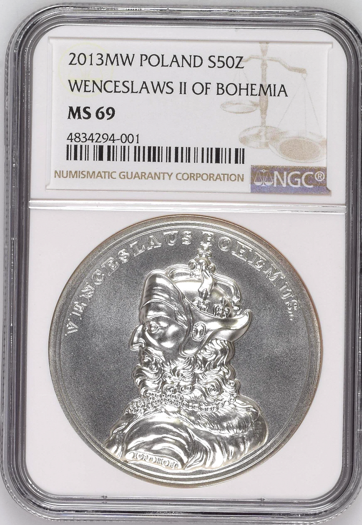 2013 Poland Silver 50 Zloty King Stanislaw August Wenceslaus II Bohemia NGC MS69