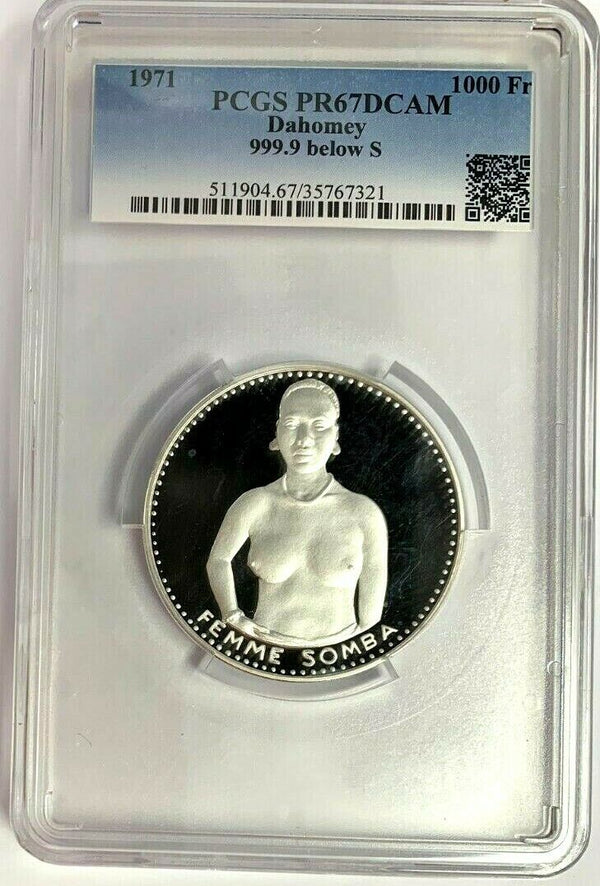 1971 Dahomey Silver Set 4 Coins PCGS PF67-69 10th Independence Naked Woman