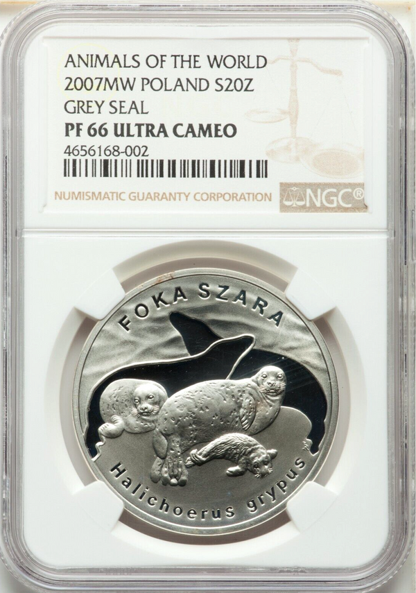 2007 Poland Silver 20 Zloty Grey Seal Animals of the World NGC PF66