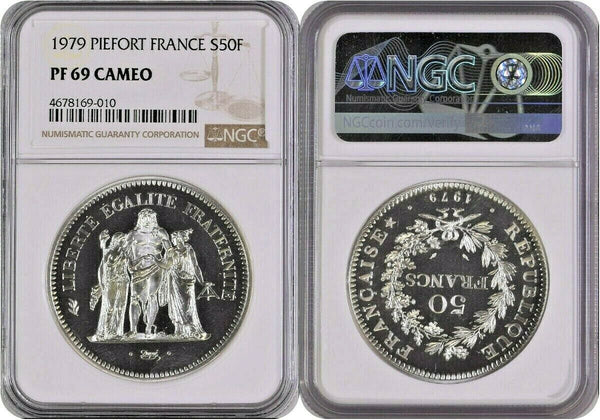 France 1979 Set 10 Silver Piefort Coins Paris NGC PF66-69 Low Mintage Box