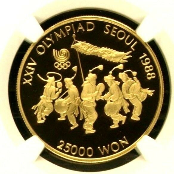 South Korea 1986 Gold 25K Won Seoul Olympics Folk Dancing NGC PF70