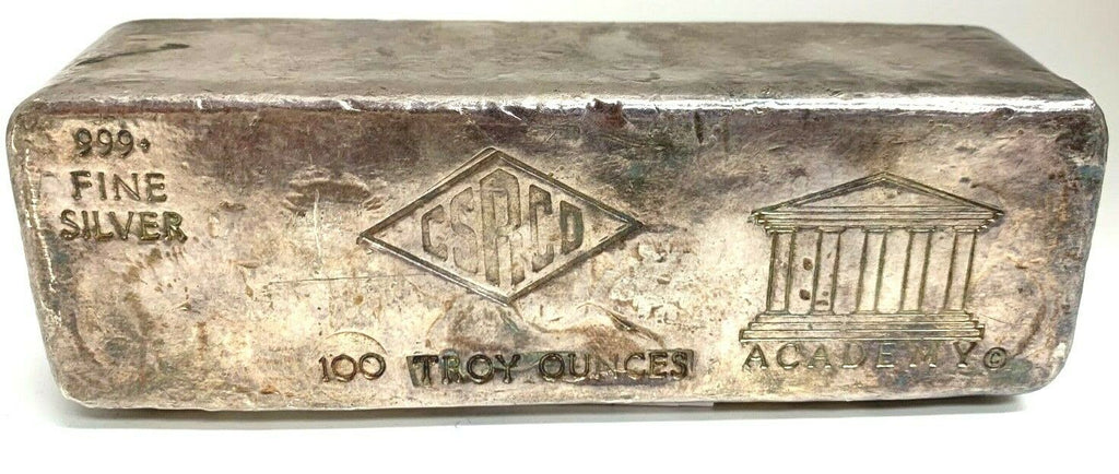 Vintage Silver Bar 100 oz .999 Academy CSRCO Loaf Style