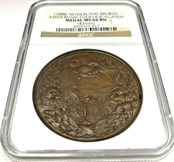 Netherlands 1888 Bronze Medal Amsterdam Zoo 50th Anniversary NGC MS66