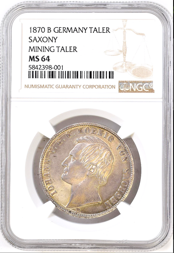 Germany 1870 Silver Taler Johann Vereinsthaler Saxony NGC MS64