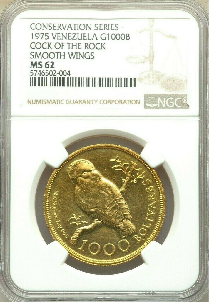 Venezuela 1975 Gold 1000 Bolívares Cock of the Rocks Smooth Wings NGC MS62