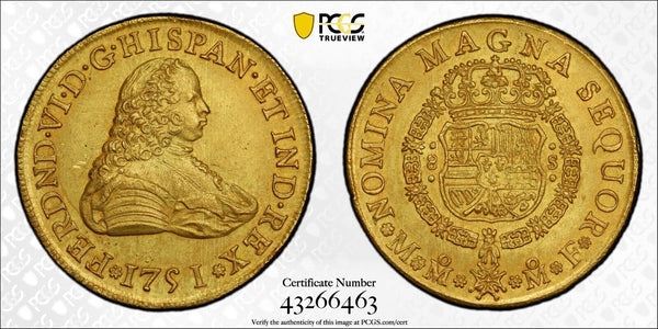 1751 Mo MF Mexico Gold 8 Escudos Fernando 6th King of Spain and Indies PCGS MS61
