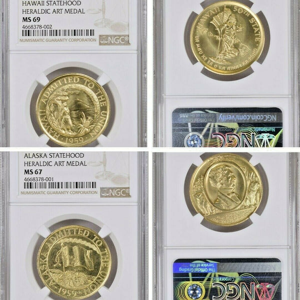 1959-1961 US Gold Set 7 medals Heraldic Art  NGC MS69 MS68 MS67 Extremely Rare