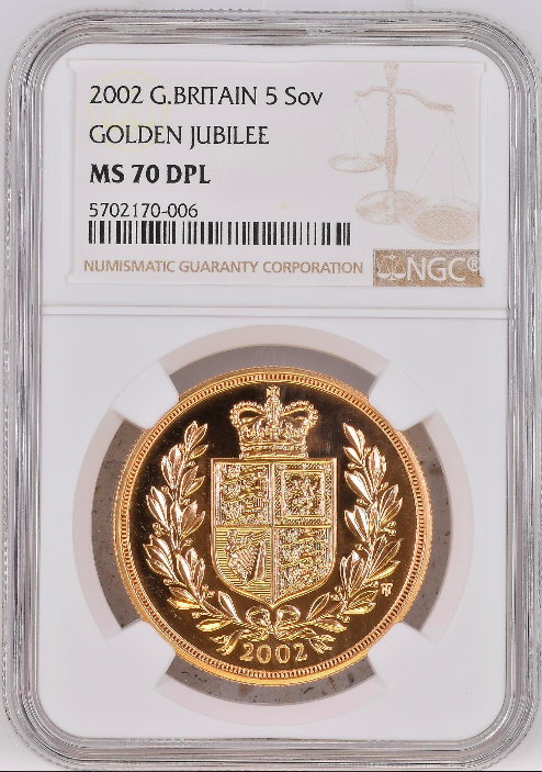 Great Britain 2002 Gold £5 Golden Jubilee Queen Elizabeth II NGC PF69 Mint-1,370