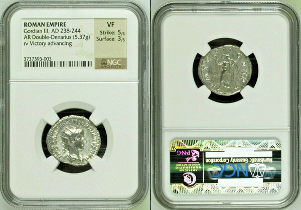 Roman Empire Gordian III AD238-244 AR Double Denarius Victory advancing NGC XF