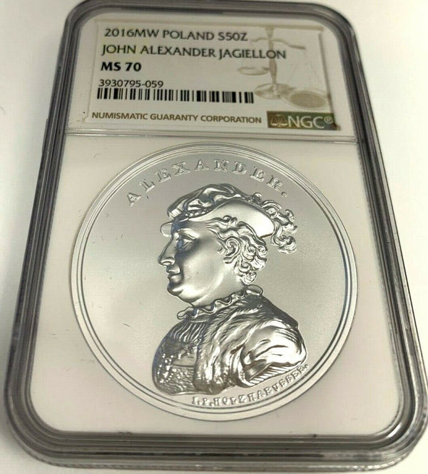 2016 Poland Silver 50 Zloty king Stanislaw August Alexander Jagiellon NGC MS70