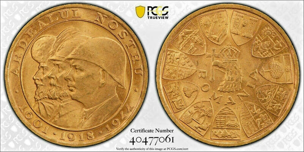 Romania 1944 Gold 20 Lei Liberation day of Northern Ardeal PCGS MS64