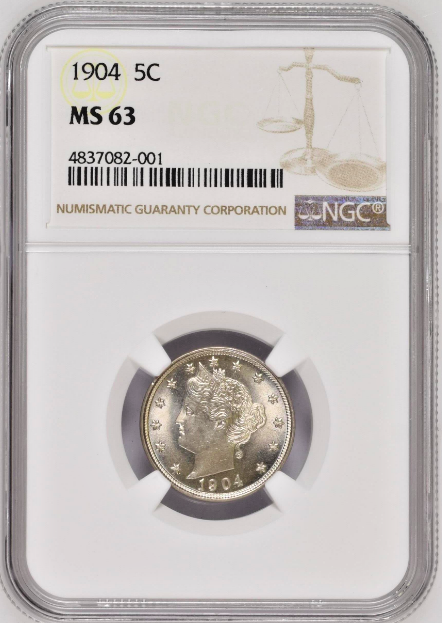 United States 1904 Liberty Head 5 Five Cents Copper-Nickel Coin NGC MS63