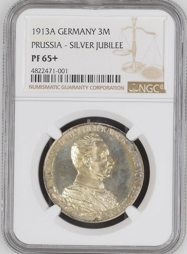 German States Prussia 1913 Silver 3 Mark Reichsmark Wilhelm II NGC PF65+ Jubilee