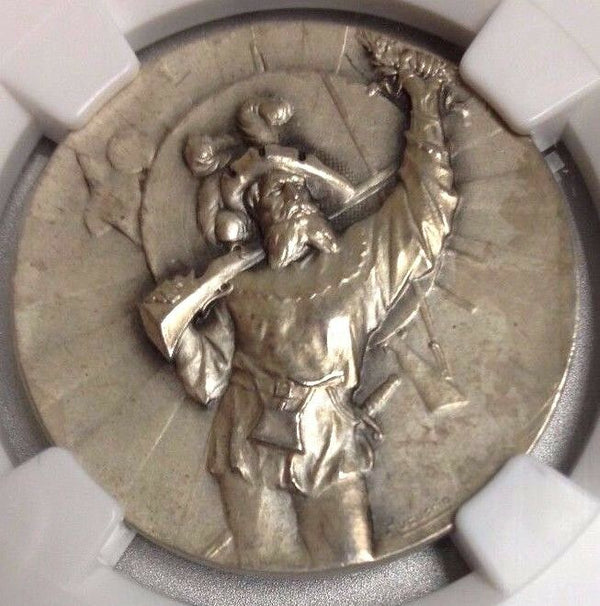 Rare Swiss 1909 Silver Shooting Medal Schwyz Lachen R-1080a NGC MS63