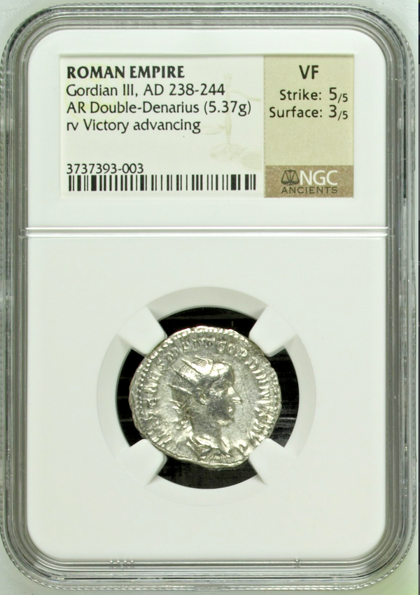 Roman Empire Gordian III AD238-244 AR Double Denarius Victory advancing NGC XF